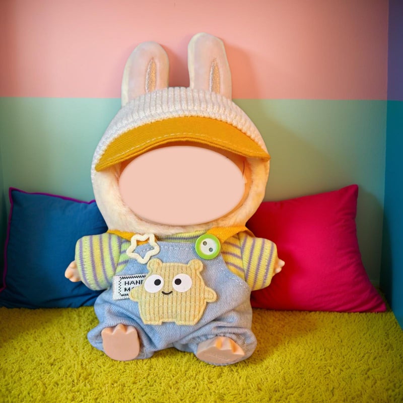 SHUOXUKE Doll Clothes and Accessories, 2025 Stylish Adorable Designed Clothes Outfit for 15cm/17cm Doll with Orange Hat & Overalls & Green Shoes - Image 3